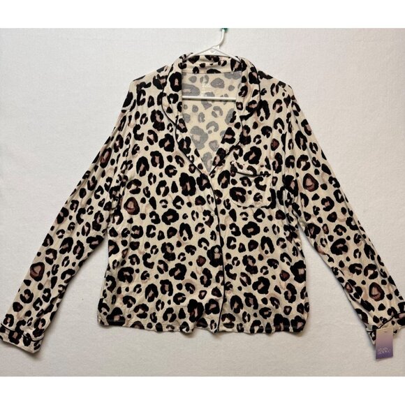 stars above Other - Leopard Print Stars Above Womens Button-Up Pajama Top XXL Soft Beige & Brown